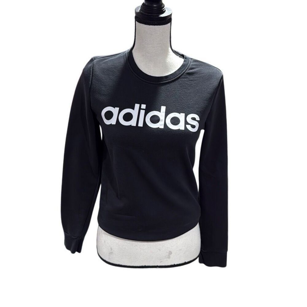 Adidas Women’s Cropped Logo Crewneck Sweatshirt Charcoal Gray XS Athleisure - Picture 2 of 6